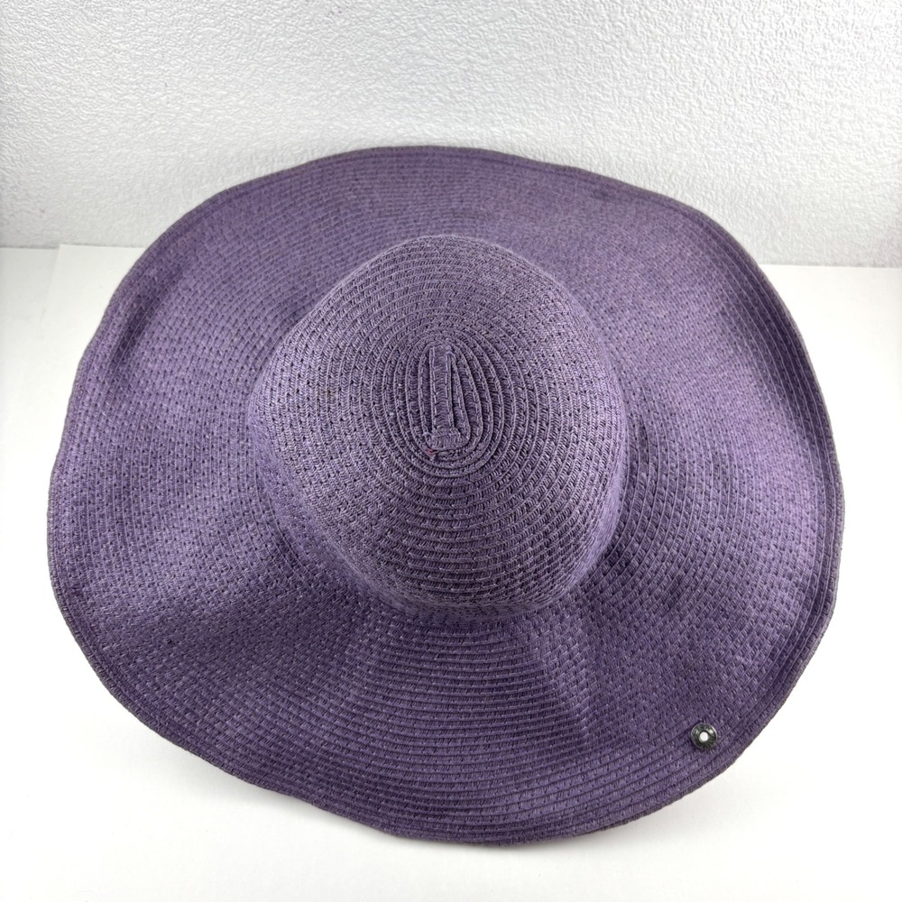 Peter Grimm Sun Hat Womens OS Purple Woven Paper Straw Wide Brim Floppy - Picture 3 of 6